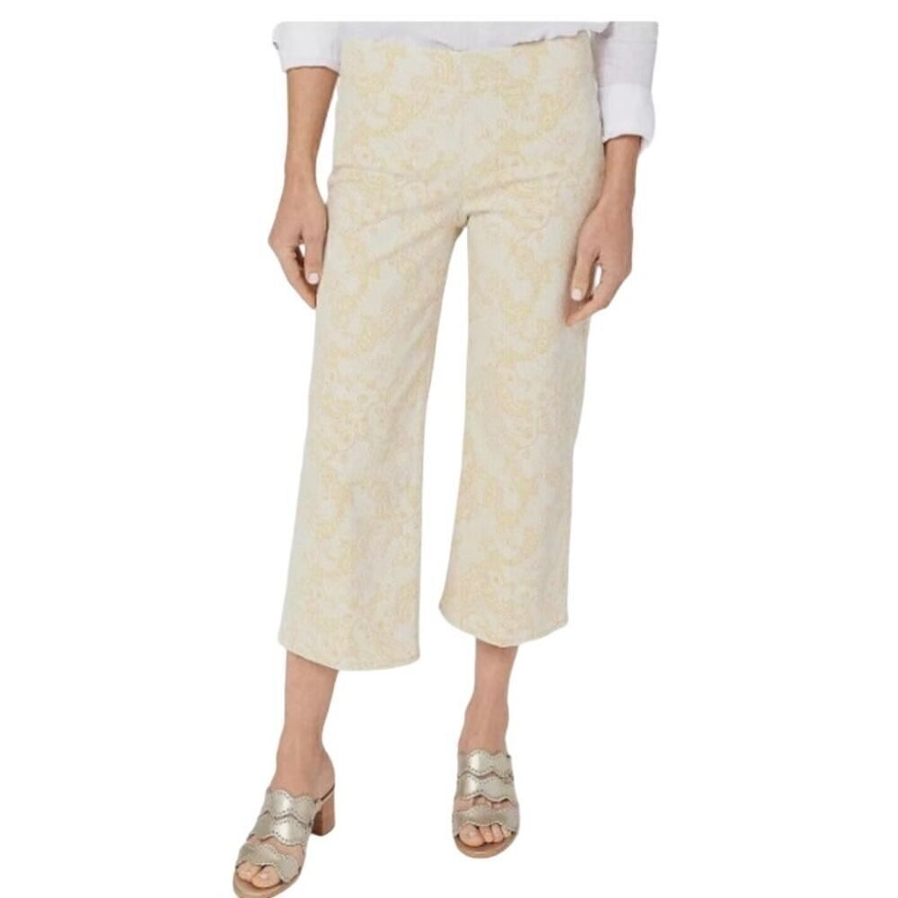 NYDJ Women's Paisley Cropped Pull-On Wide Leg Capri Pants Yellow Size 4P - NWT